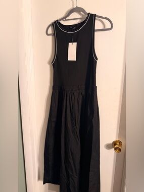 Zara Black Sleeveless Midi Dress with Contrast Piping NWT